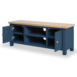 Farro Navy Blue 120Cm Large Tv Unit - Fully Assembled - Painted With Oak Top By Roseland Furniture - thumbnail 4