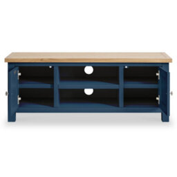 Farro Navy Blue 120Cm Large Tv Unit - Fully Assembled - Painted With Oak Top By Roseland Furniture - thumbnail 5