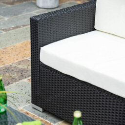 Wyld Haus Elrolo 4-Seater Black Rattan Outdoor Sofa Set With White Cushions And Rectangular Tempered Glass Coffee Table - thumbnail 9