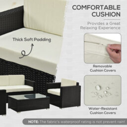 Wyld Haus Elrolo 4-Seater Black Rattan Outdoor Sofa Set With White Cushions And Rectangular Tempered Glass Coffee Table - thumbnail 7