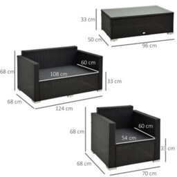 Wyld Haus Elrolo 4-Seater Black Rattan Outdoor Sofa Set With White Cushions And Rectangular Tempered Glass Coffee Table - thumbnail 4