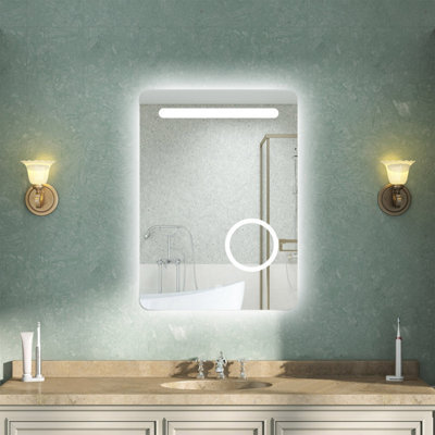 AVER-GROWTH Illuminated Bathroom Mirror With Led Lights 3X Magnifying Demister Pad Touch Switch Illuminated Wall Mirror 500X700mm