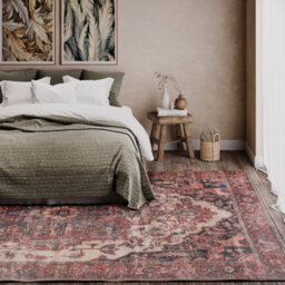 Loomed Oriental Design Cotton Chenille Rug Rust Navy Cream Machine Washable 120Cm X 170Cm - thumbnail 4