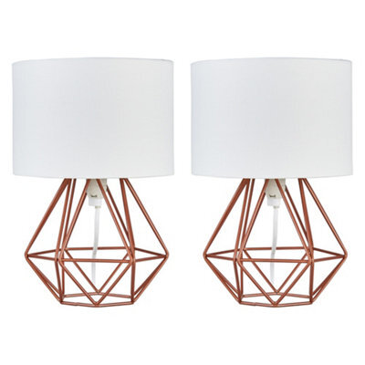 Valuelights Angus Pair Of Angus Small Copper Metal Basket Cage Table Lamps With White Fabric Shades - image 1