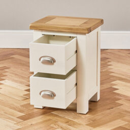 The Furniture Market Cotswold Cream Painted Slim 2 Drawer Bedside Table Compact Storage Solution With Natural Oak Top, Perfect For Bedroom Living Room - thumbnail 5