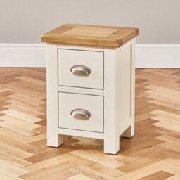 The Furniture Market Cotswold Cream Painted Slim 2 Drawer Bedside Table Compact Storage Solution With Natural Oak Top, Perfect For Bedroom Living Room - thumbnail 4
