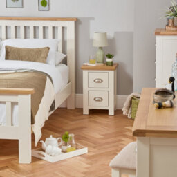 The Furniture Market Cotswold Cream Painted Slim 2 Drawer Bedside Table Compact Storage Solution With Natural Oak Top, Perfect For Bedroom Living Room - thumbnail 3
