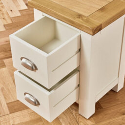 The Furniture Market Cotswold Cream Painted Slim 2 Drawer Bedside Table Compact Storage Solution With Natural Oak Top, Perfect For Bedroom Living Room - thumbnail 6