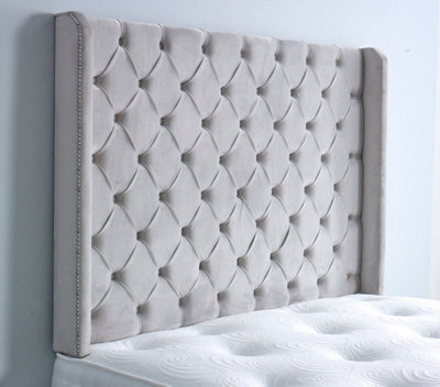 "Adore Designs Chesterfield Winged Plush Velvet 3Ft Single 36"" Headboard - Silver"