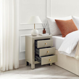 Furniturebox Uk Lexi Large Slimline Taupe 3 Drawer Mirrored Bedside Table - thumbnail 3
