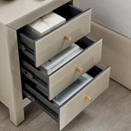 Furniturebox Uk Lexi Large Slimline Taupe 3 Drawer Mirrored Bedside Table - thumbnail 4