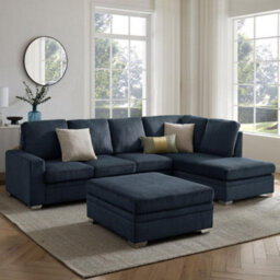 Home Detail Alana Right-Hand Facing Corner Sofa With Footstool, Dark Blue Jumbo Cord - thumbnail 1