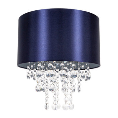 Happy Homewares Modern Navy Satin Fabric Pendant Light Shade With Transparent Acrylic Droplets - image 1