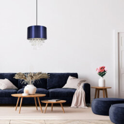Happy Homewares Modern Navy Satin Fabric Pendant Light Shade With Transparent Acrylic Droplets - thumbnail 5
