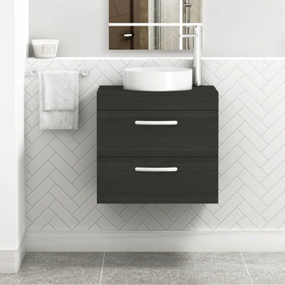 Royal Bathrooms Turin 800mm Wall Mounted Bathroom Vanity Unit With Sink 2 Drawer Hale Black & Art Countertop Basin - image 1