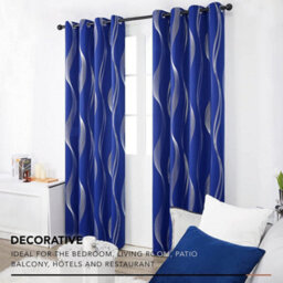 Deconovo Blue Curtains Silver Wave Line Foil Printed Blackout Curtains Thermal Curtains Eyelet Curtains 46 X 72 Inch Blue 2 Panels - thumbnail 4