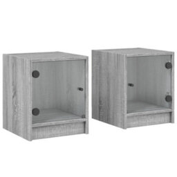 Berkfield Bedside Cabinets With Glass Doors 2 Pcs Grey Sonoma 35X37X42 Cm - thumbnail 2