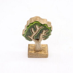 Serenityy Lost In The Forest - Single 3D Wooden Tree Decoration In Green Mango Wood And Enamel, 20X10Cm - thumbnail 2