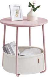 Songmics Vasagle End Table, Round Side Table With Fabric Basket For Extra Storage, Modern, Pastel Pink And Cloud White - thumbnail 7