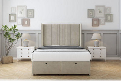 "Comfort Grace Cream Plush Ottoman Bed Base With 54"" Wingback Headboard 3' Single" - image 1