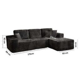 M N Furniture Ltd Modern L-Shaped Right Or Left Corner Sofa - Smart Pack In Box, No Assembly-(Black, Right Corner Sofa) - thumbnail 4