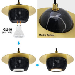 Long Life Lamps Company Mini Globe Modern Black Marble Ceiling Pendant Lamp Shade Brass Holder H3071 - thumbnail 6
