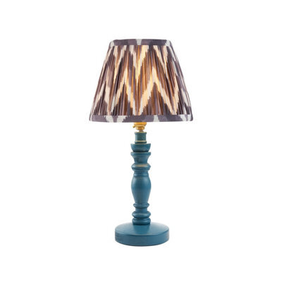 Luminosa Lighting Luminosa Bibury Satin Marlin Blue Paint Table Lamp With Pearl Grey Fabric Zigzag Shade 20Cm B22 - image 1