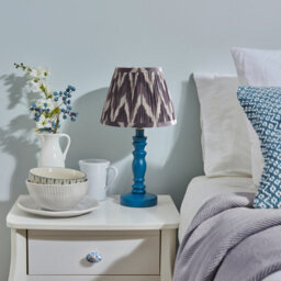 Luminosa Lighting Luminosa Bibury Satin Marlin Blue Paint Table Lamp With Pearl Grey Fabric Zigzag Shade 20Cm B22 - thumbnail 3