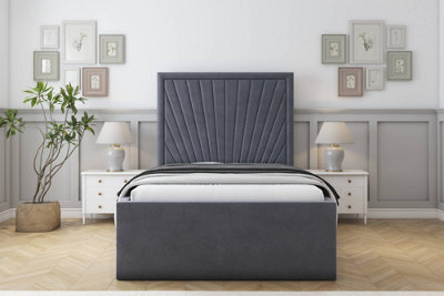 "Sloomy Somerset Steel Plush Deep-Sided Bed Frame With 50"" Upholstered Headboard 4'6 Double" - image 1