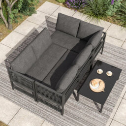Btm 5-6 Seater Garden Lounge Set, Rope Corner Sofa, Tempered Glass Table, Weatherproof, Grey - thumbnail 7