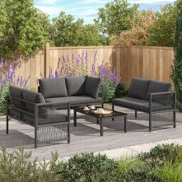 Btm 5-6 Seater Garden Lounge Set, Rope Corner Sofa, Tempered Glass Table, Weatherproof, Grey - thumbnail 4