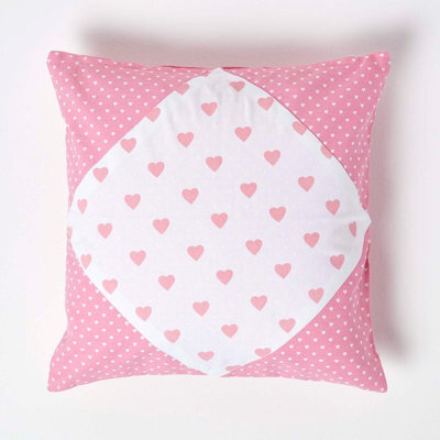 Homescapes Cotton Pink Hearts And Polka Dots Cushion Cover, 45 X 45 Cm - image 1