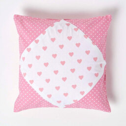Homescapes Cotton Pink Hearts And Polka Dots Cushion Cover, 45 X 45 Cm - thumbnail 1