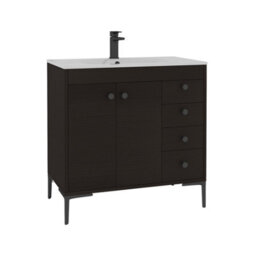 Royal Bathrooms Verona 800mm Walnut Woodgrain Floor Standing Bathroom Vanity Unit 2 Door, 4 Drawer Cabinet With Ceramic Basin & Matt Black Knob - thumbnail 7