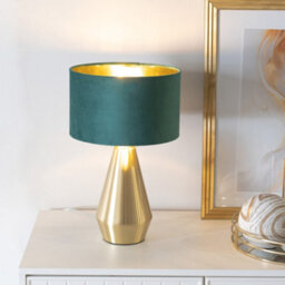 Valuelights Jax Gold Dimmable Touch Table Lamp With Forest Green Velvet With Gold Inner Lamp Shade