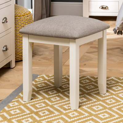 The Furniture Market Cheshire Cream Painted Dressing Table Stool With Natural Fabric Seat Pad, Tapered Foot Design, Premium Quality Construction - image 1