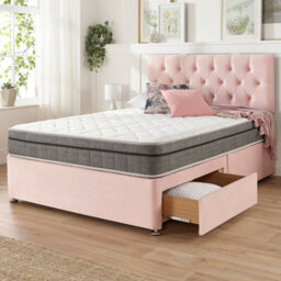 Aspire Olivier Divan And Hybrid Memory Pocket Mattress, Plush Fabric, Strutted Headboard, 4 Drawers, Rose, Double - thumbnail 5