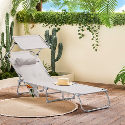 Sobuy Ogs48-Mi, Folding Chair Sun Lounger With Adjustable Sun Shade And Backrest, Beige,cream,w193Xd55.5Xh103 - image 1