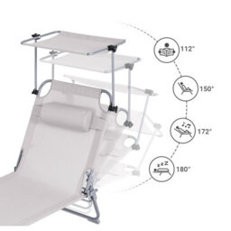 Sobuy Ogs48-Mi, Folding Chair Sun Lounger With Adjustable Sun Shade And Backrest, Beige,cream,w193Xd55.5Xh103 - thumbnail 4