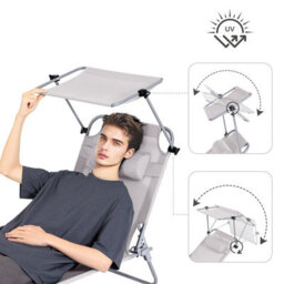 Sobuy Ogs48-Mi, Folding Chair Sun Lounger With Adjustable Sun Shade And Backrest, Beige,cream,w193Xd55.5Xh103 - thumbnail 5