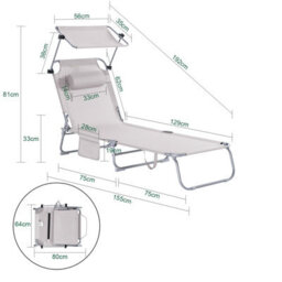 Sobuy Ogs48-Mi, Folding Chair Sun Lounger With Adjustable Sun Shade And Backrest, Beige,cream,w193Xd55.5Xh103 - thumbnail 3