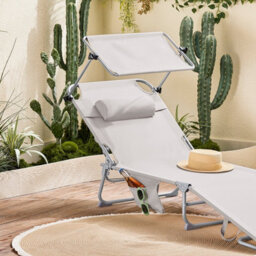 Sobuy Ogs48-Mi, Folding Chair Sun Lounger With Adjustable Sun Shade And Backrest, Beige,cream,w193Xd55.5Xh103 - thumbnail 6