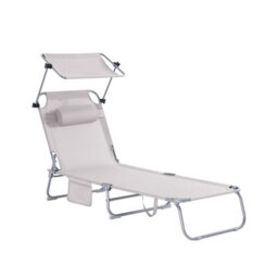 Sobuy Ogs48-Mi, Folding Chair Sun Lounger With Adjustable Sun Shade And Backrest, Beige,cream,w193Xd55.5Xh103 - thumbnail 2