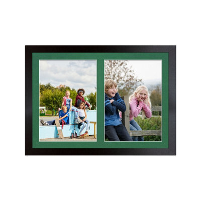 AK Frames 20X14 Matte Black Modern Multi Photo Frame With Emerald Mount - Holds 2 Apertures (2X) A4 Photos - image 1