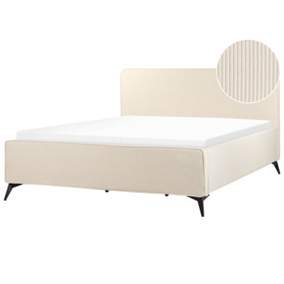 Beliani Bed Corduroy Valognes 180 X 200 Cm (Eu Super King) Light Beige - image 1