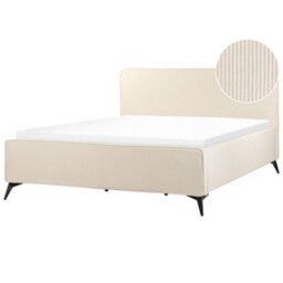 Beliani Bed Corduroy Valognes 180 X 200 Cm (Eu Super King) Light Beige - thumbnail 1
