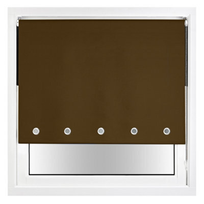 Furnished Thermal Blackout Roller Blinds With Round Eyelets & Metal Fittings - Brown (W)70Cm (L)165Cm