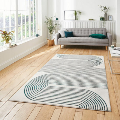 Grey Green Abstract Modern Striped Easy To Clean Dining Room Rug-160Cm X 220Cm - image 1