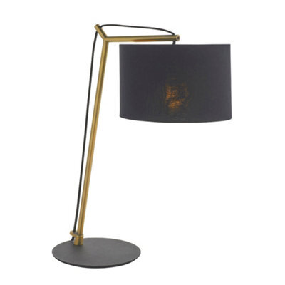 Brass Plated Angular Table Lamp Light - Black Base & Cotton Shade - Desk Light - image 1