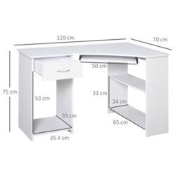 Homcom L-Shaped Corner Computer Desk W/ 2 Shelves Worktop Keyboard Tray White - thumbnail 3